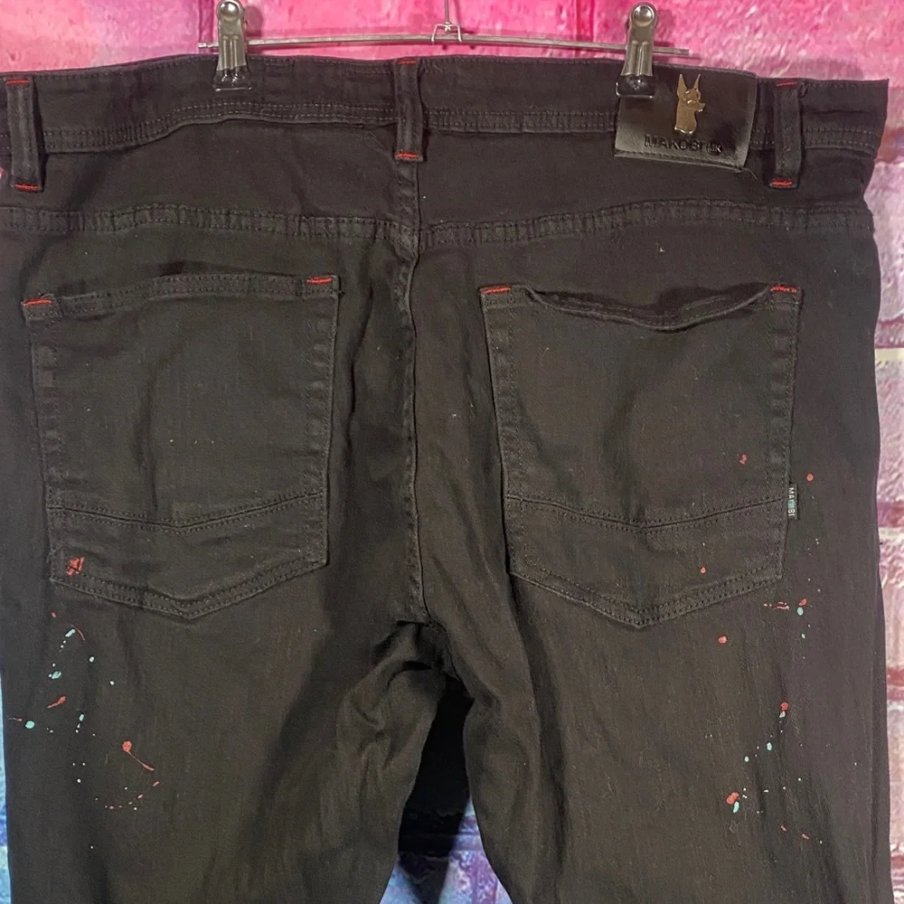 Makobi Distressed Paint Splatter Black Jeans Men’s 40x32 Streetwear Denim - Picture 9 of 13
